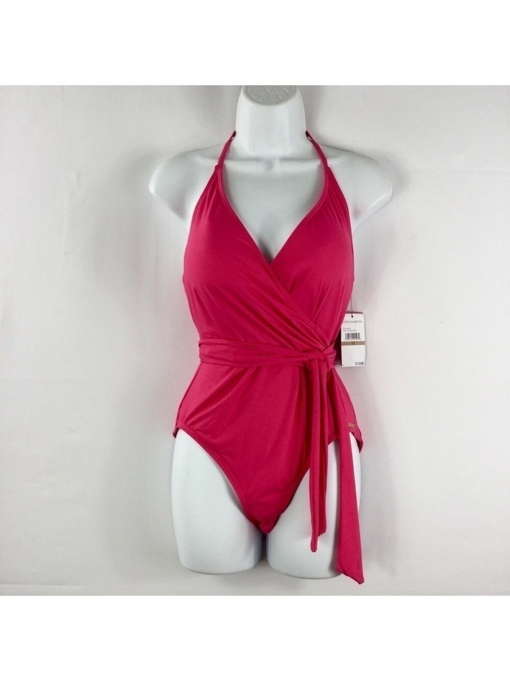 VINCE Camuto V-Neck Halter Wrap Tie One Piece Swimsuit Size 12 NWT - Picture 4 of 13
